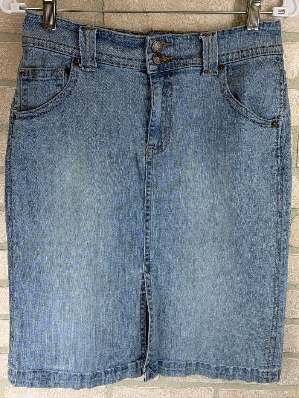 St. John's Bay Light Blue High-Rise Women's Jean Skirt with Double Button Size 6